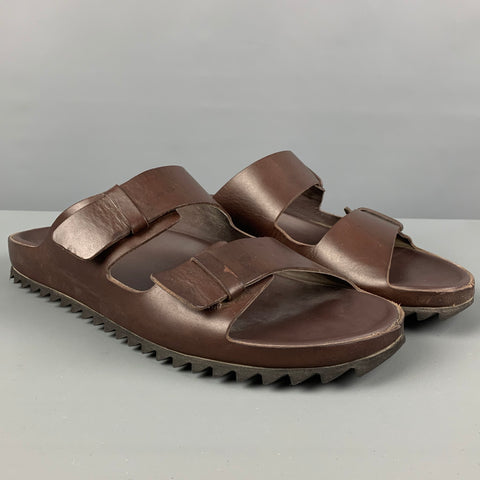 OFFICINE CREATIVE Size 9 Brown Leather Slide Sandals