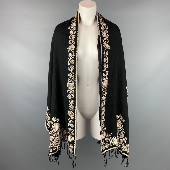 PAUL SMITH Black & Cream Embroidered Wool Scarf