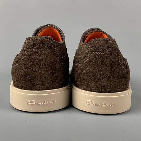 SANTONI Size 9 Brown Perforated Leather Wing Sleeve Lace Up Shoes