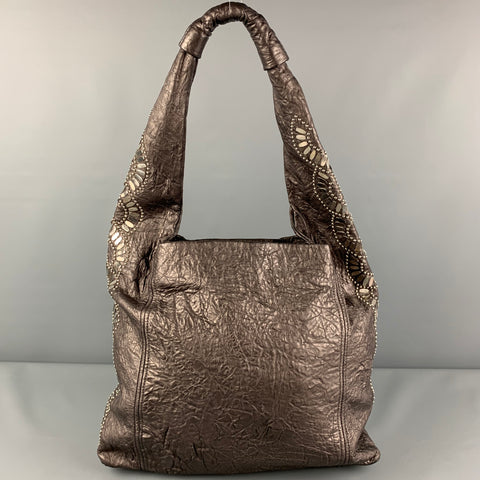 CALLEEN CORDERO Silver Grey Studded Leather Hobo Handbag