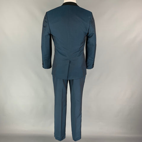 TED BAKER Size 38 Regular Teal & Black Wool / Mohair Tuxedo Suit