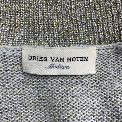 DRIES VAN NOTEN Size M Silver & Gold Sparkle Knit Collared Cardigan