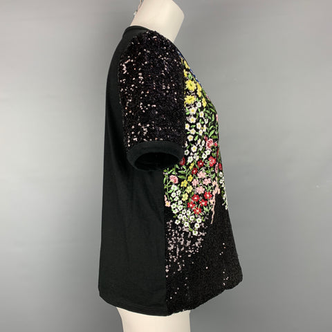 GIAMBATTISTA VALLI Size 12 Black & Multi-Color Sequined Jersey Cotton / Polyamide Dress Top
