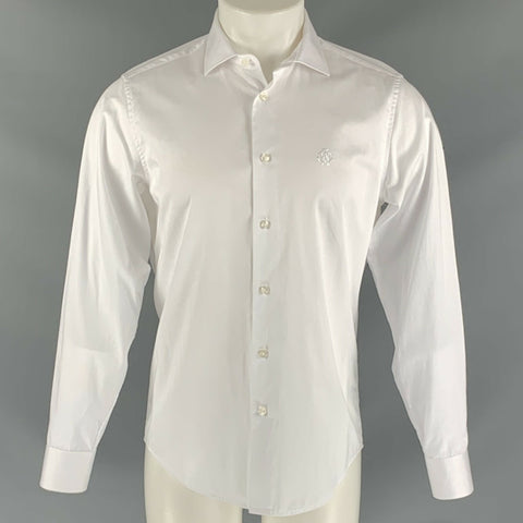ROBERTO CAVALLI Size M White Solid Cotton Button Up Long Sleeve Shirt