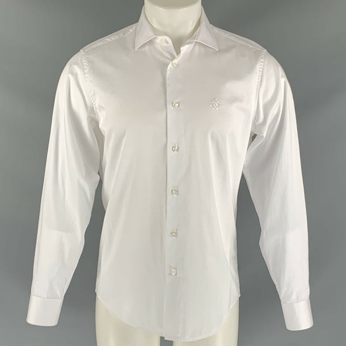 ROBERTO CAVALLI Size M White Solid Cotton Button Up Long Sleeve Shirt