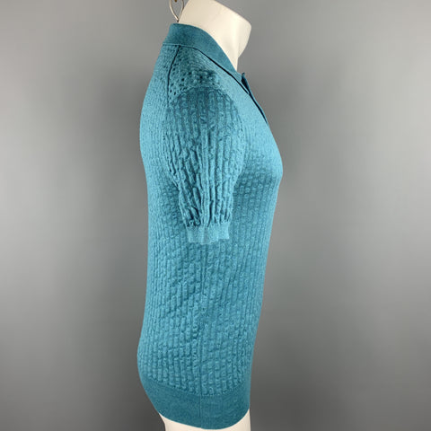 MR. TURK Size XS Teal Textured Cotton Buttoned Polo
