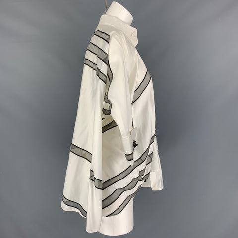 MALLONI Blusa extragrande a rayas de poliéster y viscosa blanca y gris talla 2