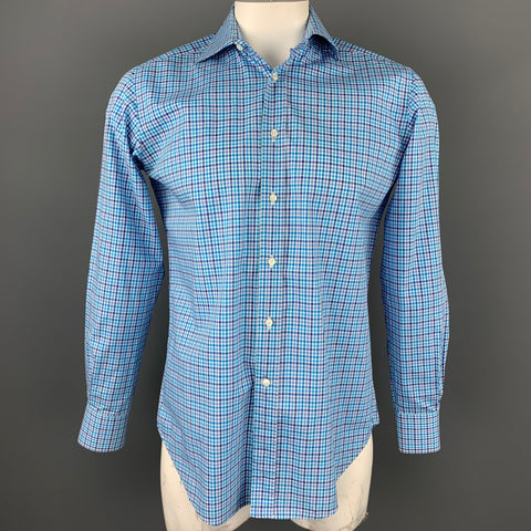 ETRO Size M Blue & White Plaid Cotton Button Up Long Sleeve Shirt