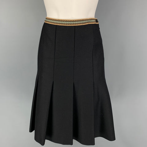 M MISSONI Size 10 Black Wool Pleated A-Line Skirt