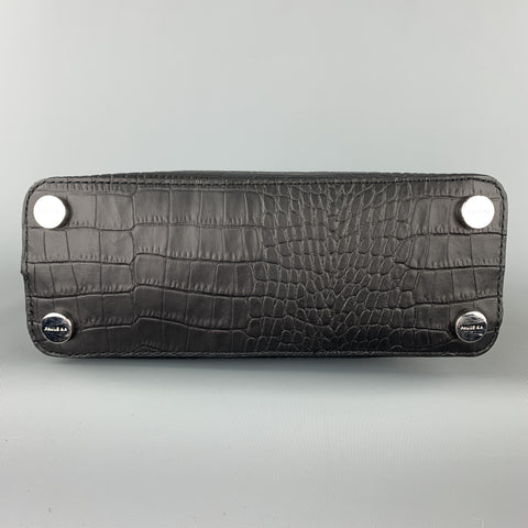 PAUL KA Sac à main à mini nœud en cuir embossé crocodile noir