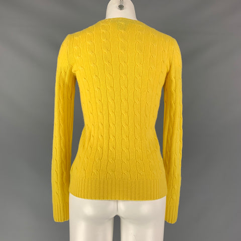 POLO RALPH LAUREN Cashmere Cable Knit Size L Yellow Pullover