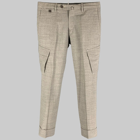 PT01 Size 30 Light Gray Contrast Stitch Virgin Wool Lycra Cargo Dress Pants