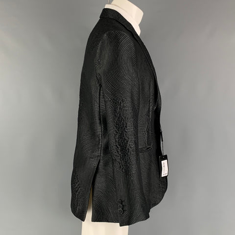 EMPORIO ARMANI Size 40 Black Grey Jacquard Polyester Blend Sport Coat