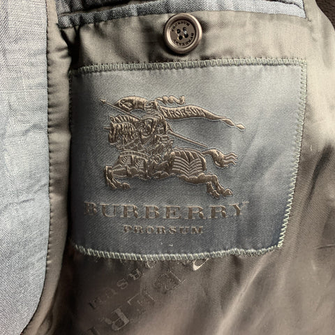 BURBERRY PRORSUM Size 42 Navy Textured Linen / Wool Peacoat