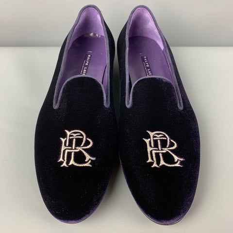 RALPH LAUREN Talla 10 Zapatos planos Ulah bordados de terciopelo plateado morado