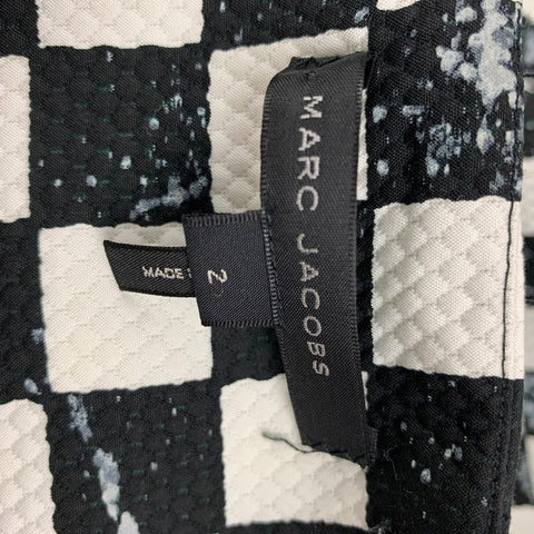 MARC JACOBS Taille 2 Jupe longue en mélange de coton blanc noir à carreaux