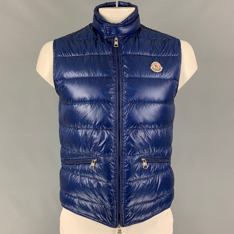 MONCLER Size L Blue Quilted Nylon Lightweight Vest