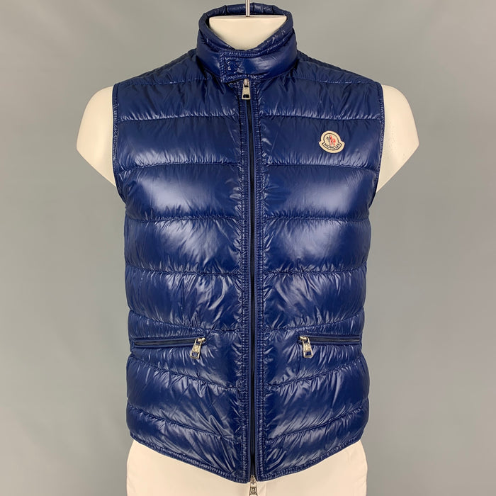 MONCLER Size L Blue Quilted Nylon Lightweight Vest
