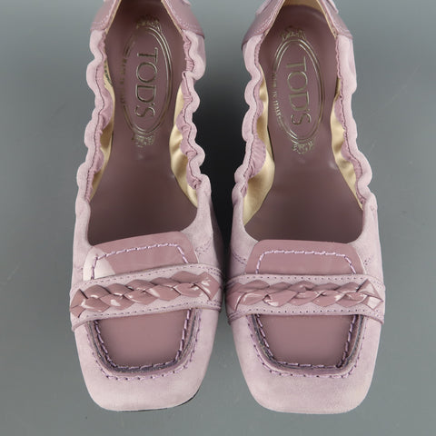 TOD'S Size 4 Lavender Purple Suede Driver Sole Loafer Flats