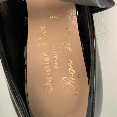 CHRISTIAN DIOR Talla 7 Zapatos de tacón con punta cuadrada de charol negro amarillo