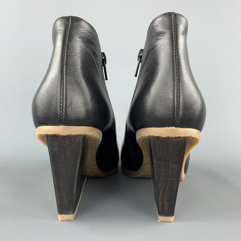 ELLEN VERBEEK Taille 8,5 Bottines à semelle compensée en cuir noir, caoutchouc et bois