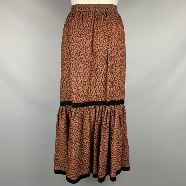 SAINT LAURENT Rive Gauche Size 10 Navy & Red Paisley Long Skirt