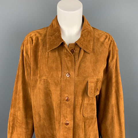 YORK Talla 12 Chaqueta abotonada con bolsillos de parche de ante camel