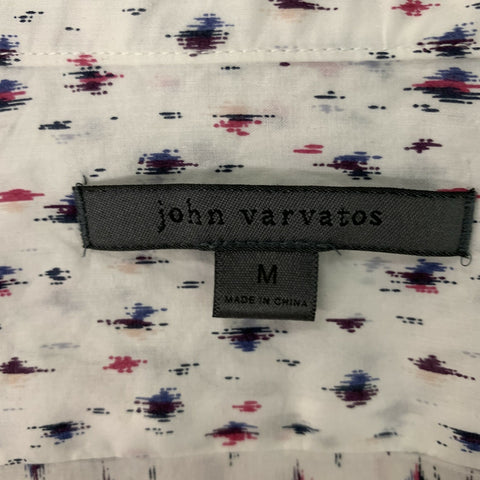 JOHN VARVATOS Size M White, Navy & Red Cotton Button Down Long Sleeve Shirt