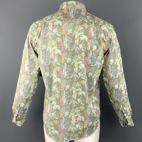 HARTFORD Size M Green Print Cotton Button Up Long Sleeve Shirt