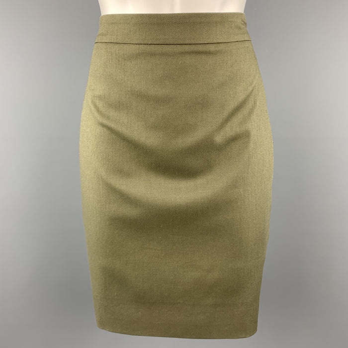 GIVENCHY Size 4 Olive Cotton Blend Canvas Pencil Skirt