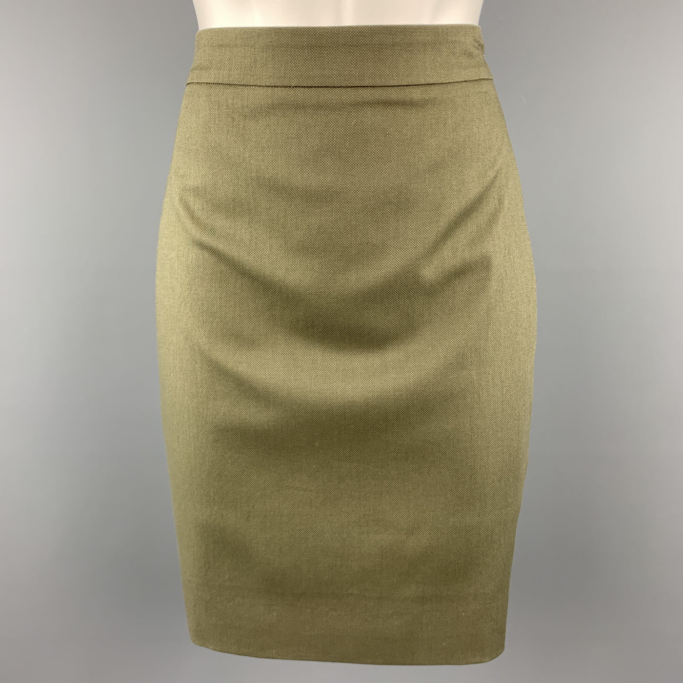 GIVENCHY Size 4 Olive Cotton Blend Canvas Pencil Skirt