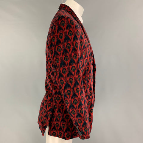 MARC JACOBS Size 40 Burgundy Black Navy Print Cotton Velvet Sport Coat