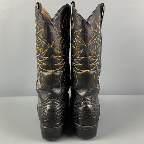 EL SILLERO Size 9 Black Mixed Materials Leather Cowboy Boots