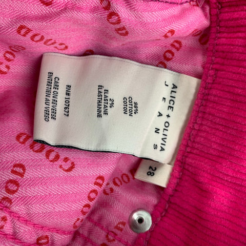 ALICE + OLIVIA Size 28 Pink Cotton Corduroy Jean Cut Casual Pants