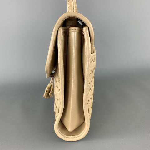 BOTTEGA VENETA Woven Champagne Metallic Intrecciato Leather Shoulder bag