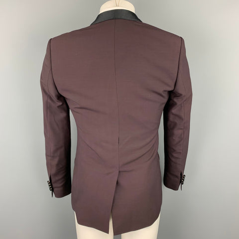 DOLCE & GABBANA Gold Size 36 Regular Eggplant Purple & Black Wool Blend Shawl Collar Suit