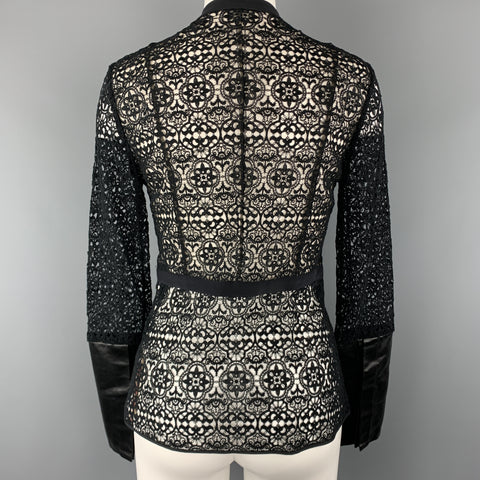 HONOR Talla 2 Blusa con puños de cuero y encaje de algodón negro