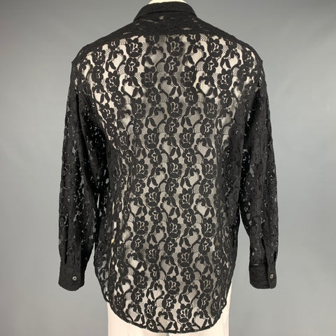 DOLCE & GABBANA Size L Black Lace Polyamide Button Up Long Sleeve Shirt