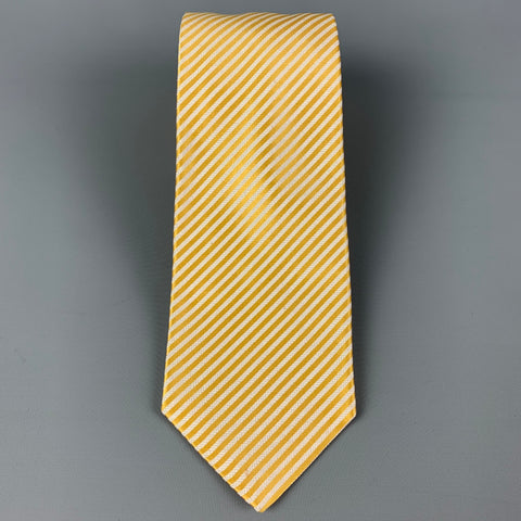 KITON Yellow White Diagonal Stripe Silk Tie