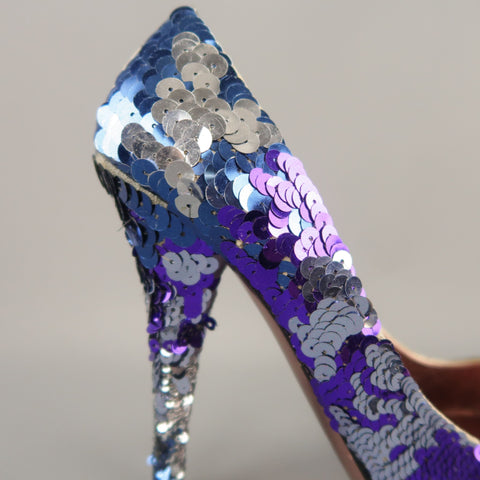 MIU MIU Size 10 Navy & Silver Purple Sequin Pumps