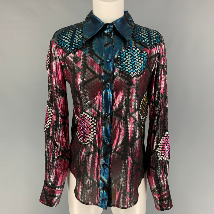 MARC JACOBS Size 2 Multi-Color Silk Polyester Sequin Print Button Up Shirt
