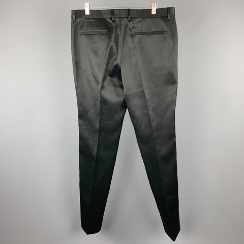 BURBERRY PRORSUM Size 38 Black Shiny Twill Flat Front  Dress Pants