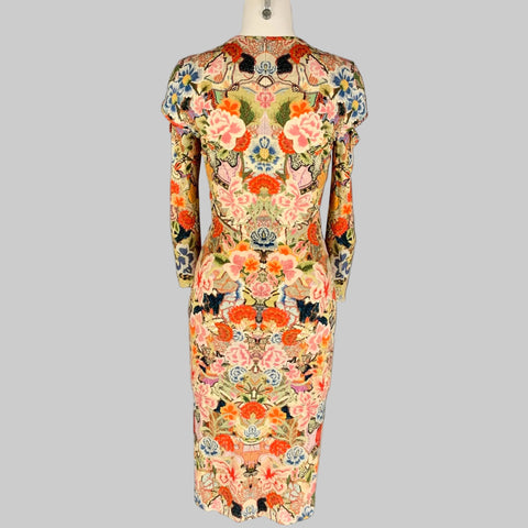 ALEXANDER MCQUEEN 2013  Size 4 Multi-Color Abstract Floral Rayon Blend Long Sleeve Dress