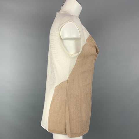 NIC+ZOE Taille S Haut décontracté en mélange de lin blanc et beige