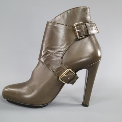 ETRO Size 9 Olive Taupe Green Leather Harness Platform Booties