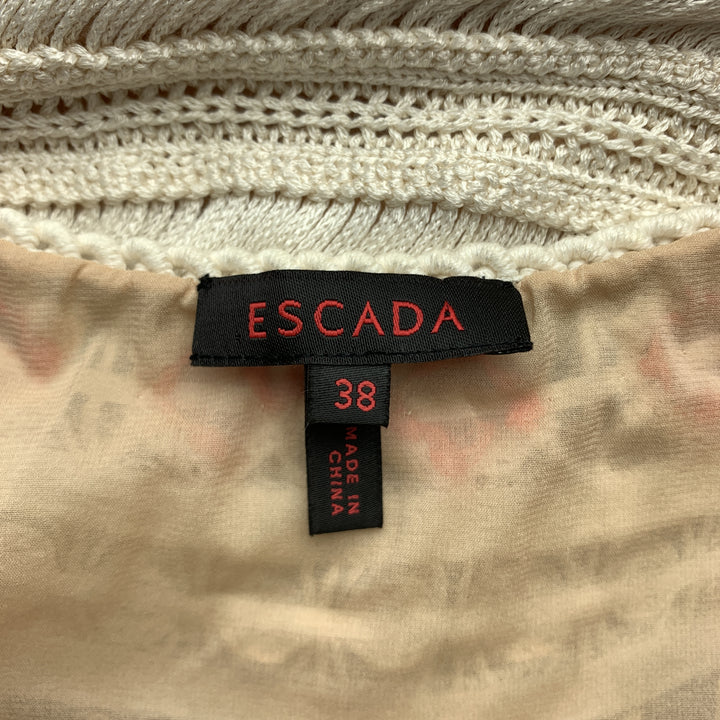 ESCADA Size 8 Beige Silk Knit Beaded Neckline Boat Neck Dress