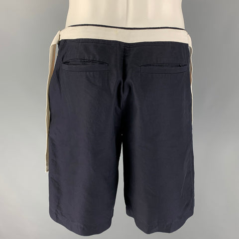 DRIES VAN NOTEN Size 32 Navy Gold Color Block Cotton Drawstring Shorts