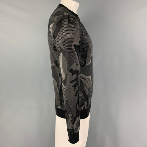 ALEXANDER MCQUEEN Size M Black Grey Knitted Wool Viscose Blend Pullover