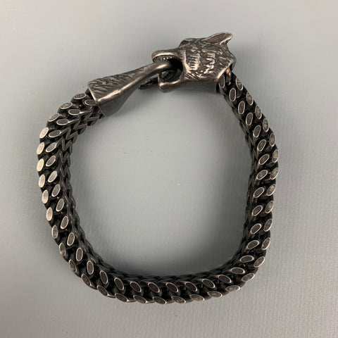 VINTAGE Gunmetal Chain Link Metal Fox Head Bracelet