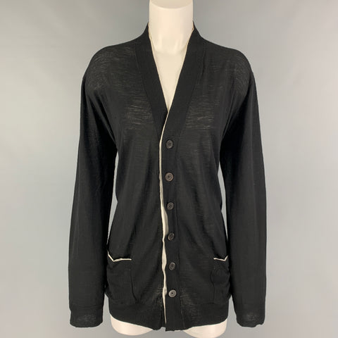 ANN DEMEULEMEESTER Size 8 Black White Wool Contrast Stitch Cardigan